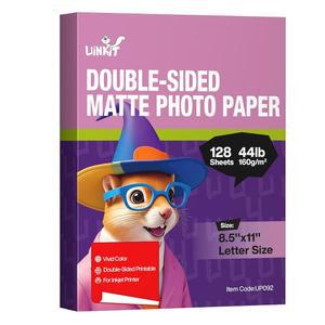 Uinkit 128장 160Gsm 프로페셔널 양면 매트 포토 용지 - 레터 사이즈 21.6 x 27.9cm(8.5 x 11인치), 20kg(44파운드) 8.5Mil, 즉석 건조 화이트 인화지, 잉크젯 및 프린터와 호환
