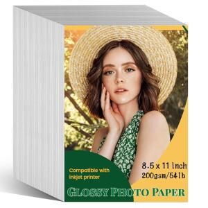 CXIIPOL 200장 광택 인화지 21.6 x 27.9cm(8.5 x 11인치), 200GSM /24.5kg(55파운드) 잉크젯 광택 인화지, 브로셔, 카드, 전단지, 달력용 흰색 그림 용지