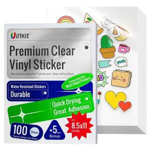 Uinkit 잉크젯 프린터용 프리미엄 90% 투명 비닐 스티커 용지 105장 - 투명 100장 및 광택 라벨 방수 5장 포함, 빠른 건조, 생생한 색상, 잉크 잘 보관