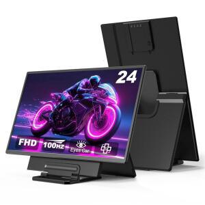 24인치 대형 휴대용 모니터, 1080P FHD C 스크린 스위치용 여행용 SRGB 모니터 XBOX 탈착식 포함, IPS 윈도우 125% USB 100HZ 맥 폰 오피스 스탠드 익스텐더, 게임, 노트북 HDMI