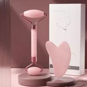 [하프클럽/]로즈쿼츠 괄사 마사지 하트 롤러 얼굴 마사지 세트