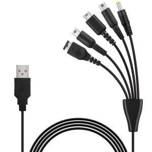 Wii U/Nintendo DS Lite/2DS/3DS/Gameboy Advance SP/PSP용 5-in-1 USB 충전 케이블 연결 | 모든 XL/LL 모델과 호환 멀티 디바이스 고속 코드(3.9FT)