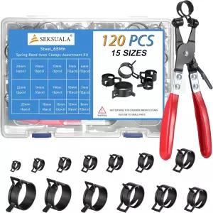 120Pcs 1/4 에서 1 6-25mm 사이의 스프링 밴드 호스 클램프 모음 키트 스위블 플랫 플라이어 연료 라인용