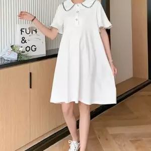 임산부 꾸안꾸 퍼프 소매 포인트 카라 원피스 데일리 여성원피스 카라원피스