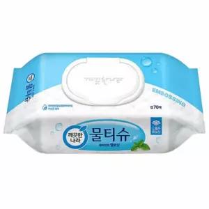[깨끗한나라] 페퍼민트 엠보싱 물티슈 캡형70매x10개