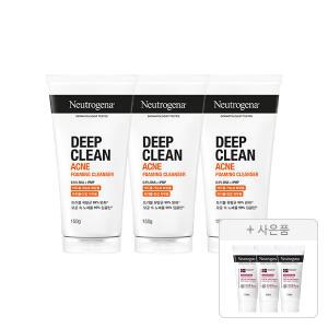 뉴트로지나 NEW 딥클린 아크네 포밍 클렌저 150g, 3개 + 증정(아크네 폼 10g, 3개)