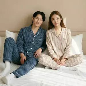 스트라이프 잠옷세트 남성 여성 카라 커플 줄무늬 파자마 한벌 홈웨어 상하의 세트