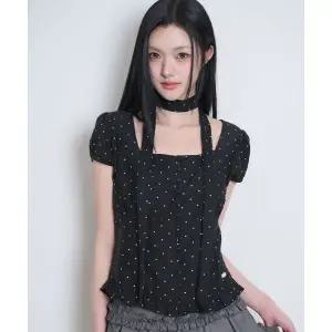 ILLIGO 리본 타이 스퀘어넥 블라우스 블랙 도트 25SMTOP02BD 3388704
