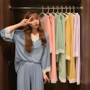 잠옷 여성 투피스잠옷 여름 홈웨어 파자마 세트 얇은소재