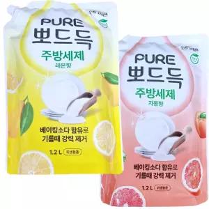 피죤 뽀드득 주방세제 레몬향 자몽향 1.2L x6개 베이킹소다함유 기름때 제거 설거지 과일 채소 세척가능
