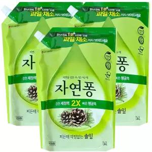 엘지생활건강 자연퐁 찌든때 걱정없는 솔잎 주방세제 리필 1.4L 3개