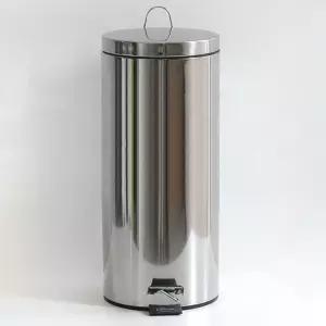 스텐 페달 휴지통 30L/종량제/화장실/주방/사무실/페달형/가정용/뚜껑/업소용/자동/화장대/발판/공공장소