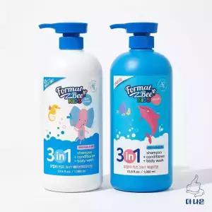 포멀비 키즈 3in1 바디워시 샴푸 1000ml 2종 세트 (복숭아+베이비파우더)
