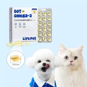 라이프펫 강아지 고양이 도트 알티지 100mg 심장 피부 영양제 90캡슐 오메가3 9g