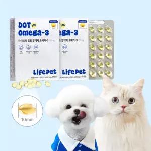 라이프펫 강아지 고양이 도트 알티지 100mg 심장 피부 영양제 90캡슐 오메가3 9g 2박스