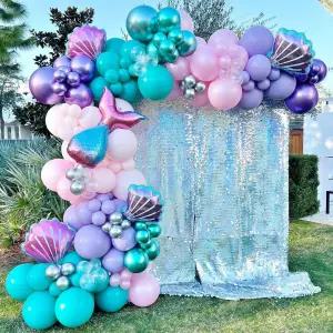 인어 파티 풍선 아치 키트 154Pcs 그린 퍼플 리틀 장식 갈랜드 언더 더 씨 여름 생일 용품