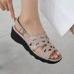 수제화 천연소가죽 로넬 통굽 슬링백 샌들 5cm