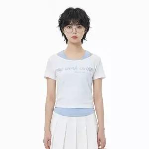 [오우오](하남점)페이크 홀터넥 오프 숄더 크롭 슬림핏 티셔츠 W64M1TS01