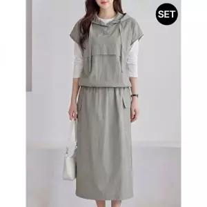 모리스커밍홈 SET 후드 스트링 반팔 아노락 카고 스커트 2종세트M2604SE034B 1308119