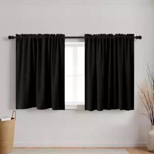 KOUFALL 지하실 및 현관 창문용 작은 커튼 주방 뒷문용 20인치 암막 미니 하프 24w x 20l 블랙