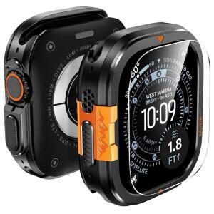 애플 워치 울트라 3 / 울트라 2 / 울트라 스크린 프로텍터 49mm, 스테인리스 스틸 보호 범퍼, 하드 PC 후면 커버 및 iWatch 울트라 - 블랙용 9H 강화 유리 필름용 LETOID 3 in 1 메탈 케이스