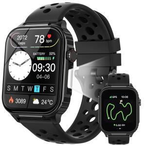 파슨버 남성용 GPS 스마트 워치(응답/전화 걸기), 내장 손전등 및 나침반, 400개 이상의 시계 얼굴, 피트니스 트래커 100개 스포츠 모드, 심박수 수면 모니터, 안드로이드 아이폰용 스마트워치, 블랙