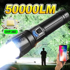 초강력 LED 손전등, XHP360 고출력 토치 라이트, 충전식 전술 18650 50000LM 캠핑 램프