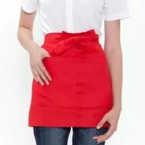 ( )허리형 미니 단색 앞치마 레드 요리 주방 미술 공방