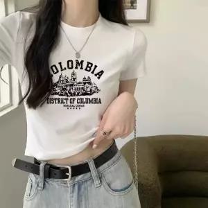 NEW 프린트티 흰색티셔츠 크롭 캐주얼라운드넥 심플한 반팔