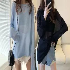 긴팔 티 루즈핏 티셔츠 시스루 얇은 여름 여자 비치는