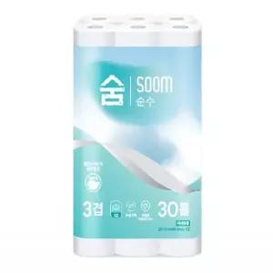 [셀러허브]100% 천연펄프 무형광 숨 순수 3겹 20m 30롤 화장지 두루마리 휴지/J (S50843244)