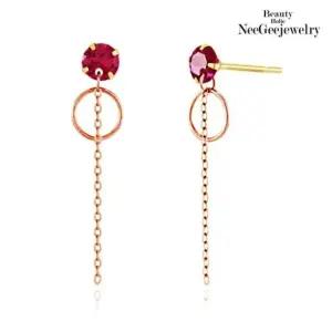 [니지쥬얼리] 14K PINK GOLD 포인트 서클 큐빅체인 이어링