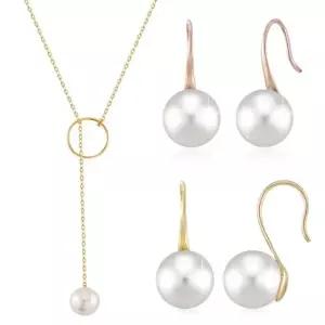 [One+One]14K GOLD 스와로브스키진주Y롱목걸이+10mm스와진주이어링 세트