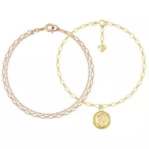 [One+One]14K GOLD 슬리밍투라인팔찌+엘리자베스코인팔찌 세트