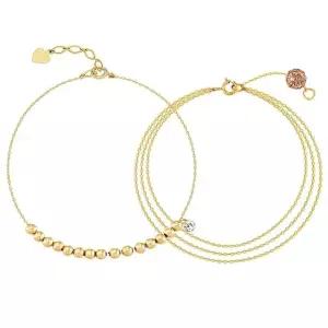 [One+One] 14K GOLD 통통볼스틱라인팔찌+판타스틱볼3줄체인팔찌 세트