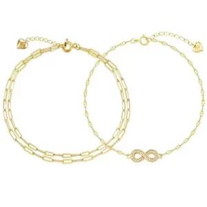 [One+One]14K GOLD 하트클립 두줄 체인팔찌+인피니티 큐빅 팔찌 세트