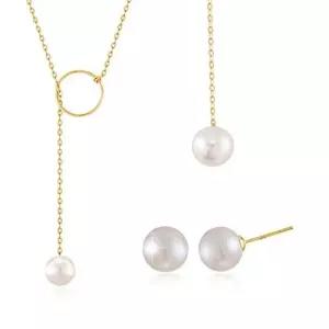 [1+1]14K GOLD 스와 진주 Y롱 목걸이+6mm 스와 진주 이어링 세트