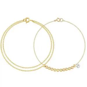 [One+One] 14K GOLD 베이직 두줄체인 팔찌+심플 동글이 큐빅팔찌 세트