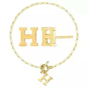 [니지쥬얼리] 14K GOLD H 이어링+H라인 토글팔찌 세트