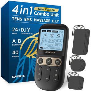 4 in1 - D.I.Y & Tens 유닛 EMS 마사지 근육 를 위한 듀얼 채널 기 FDA 승인 충전식 전자 펄스 마사지기 12pcs 전극 패드 포함