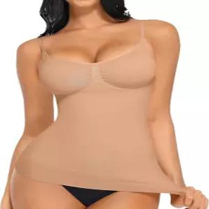 FeelinGirl 여성용 탱크탑 셰이프웨어 복부 조절 상의 슬림 캐미 이음새 압박 V 넥 캐미솔