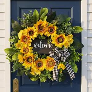 해바라기 화환 환영 현관문용 봄 여름 독특한 집들이 선물 어버이날 farmhouse 현관 장식 sunflower 벽