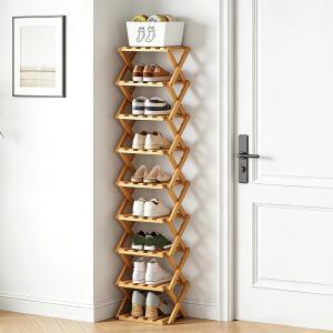 9 Tier Bamboo Shoe Rack Foldable Narrow Organizer Space Saving Vertical Storage Shelf Tower No Assembly Eco-Friendly Wooden for Closet & Entryway Small Spaces (Bamboo 9)