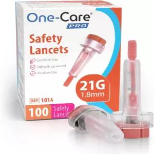 원케어 프로 안전 랜싯 상단 푸시 버튼 활성화 21G x 1.8mm 100/bx 멸균 순하고 편리한 링