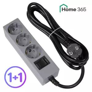 [홈365] 국산 과부하차단 멀티탭 3구 3m 2개 그레이 블랙