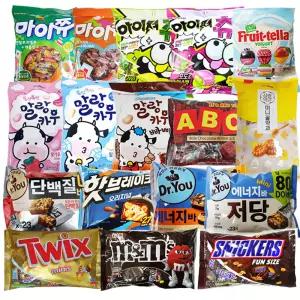 인기간식 모음전/카라멜/마이쮸/아이셔/후르츠텔라/말랑카우/ABC/초콜릿/약과/엠엔엠즈/스니커즈/핫브레이크/트윅스