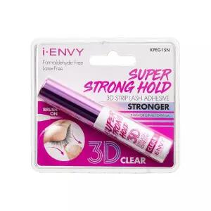i-Envy by KISS 슈퍼 스트롱 홀드 3D 스트립 속눈썹 클리어 워터프루프 브러시온 인조 라텍스 프리 및 무취