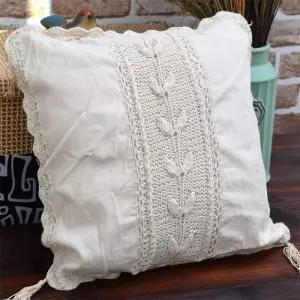 뜨개 쿠션커버 45x45cm 레이스 자수 소파방석 인테리어 K 등받이