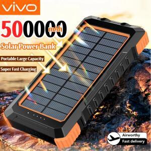 VIVO 500000mAh 태양집열판집열판 보조배터리 휴대용 대용량 충전기 USB-A 및 호환 플래시라이트 포함 아이