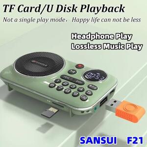 SANSUI F21 야외 휴대용 다기능 워크맨 FM 라디오 블루투스 스피커 MP3 음악 플레이어는 녹음 헤드폰을 지
